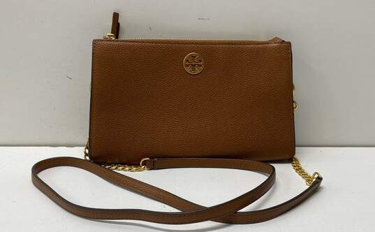 Tory Burch Everly Mini Top Zip Tan Leather Crossbody Bag image number 1
