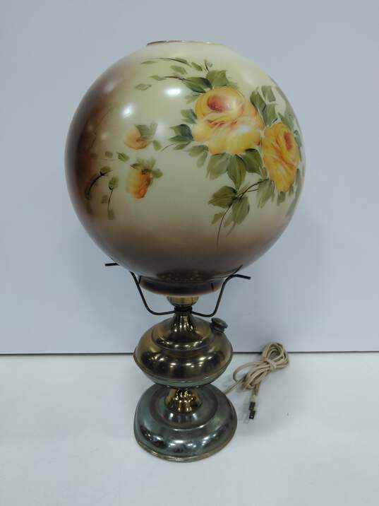 Vintage Brass Lamp With Globe Lampshade image number 1