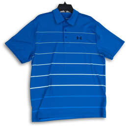 Mens Blue Spread Collar Short Sleeve Golf Polo Shirt Size Large