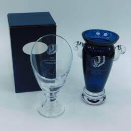 Sterling Cut Glass Avalon Midnight Blue Trophy & Clear Galaxy Vase Trophy w/ Logos