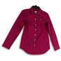 Womens Blue Red Check Long Sleeve Spread Collar Button-Up Shirt Size 0 image number 1