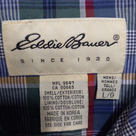 Eddie Bauer Blue & Green Plaid Hooded Jacket Size L image number 3