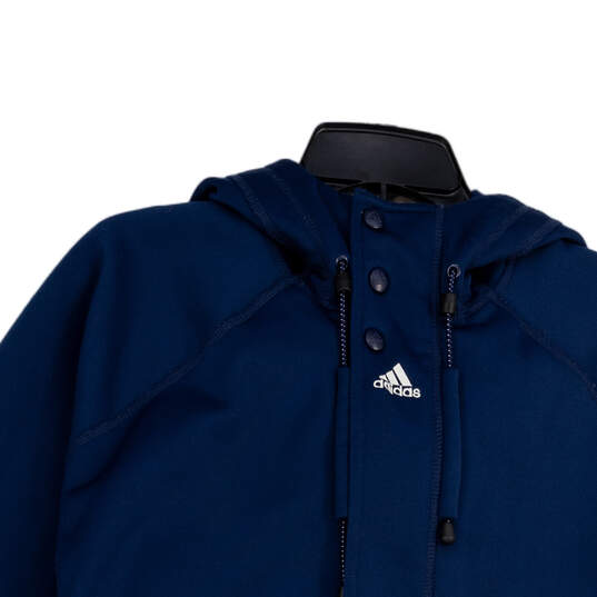Mens Blue Long Sleeve Welt Pocket Hooded Button Front Athletic Jacket Sz L image number 3
