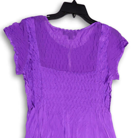 Womens Purple Short Ruffle Sleeve Round Neck Midi A-Line Dress Size Large image number 4