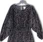 Womens Gray Black Animal Print Key Holeback Long Sleeve Mini Dress Size L image number 3