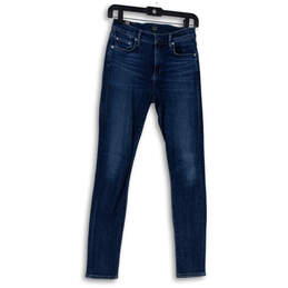 Womens Blue Stretch Denim Dark Wash High Rise Skinny Jeans Size 25