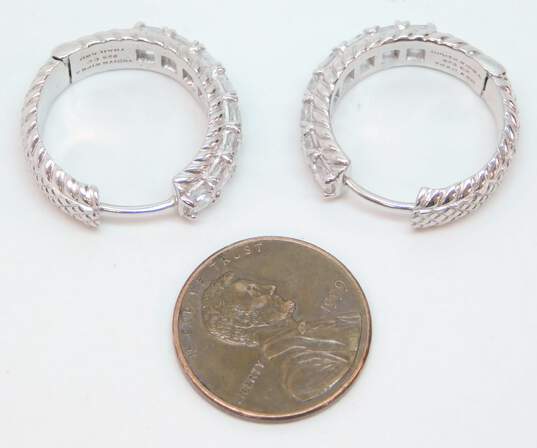 Judith Ripka 925 Cubic Zirconia Accents Lattice & Rope Hinged Hoop Earrings 9.7g image number 8