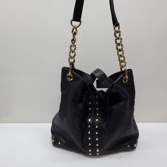 Michael Kors Uptown Astor Gold Studded Black Leather Large Tote Shoulder Bag