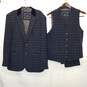 Men's House of Cavani Navy/Tan Check Blazer 3pc Suit Size 44R/38R image number 1