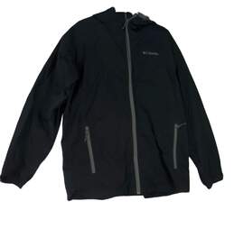 Mens Black Long Sleeve Full Zip Pockets Raincoat Jacket Size Large