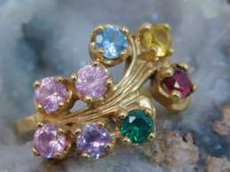 Vintage 10K Yellow Gold Ruby Aquamarine & Emerald Multi Stone Scrolled Ring 4.1g alternative image