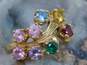 Vintage 10K Yellow Gold Ruby Aquamarine & Emerald Multi Stone Scrolled Ring 4.1g image number 2