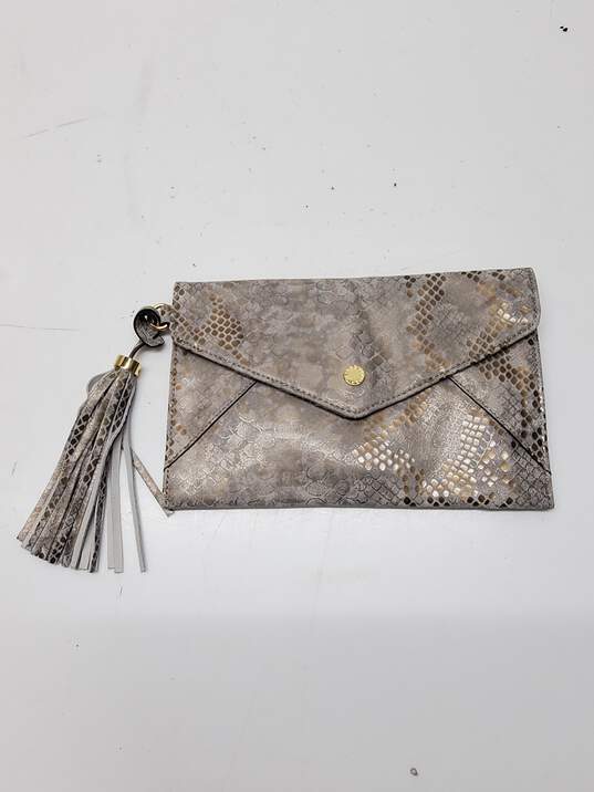 Isaac Mizrahi Silver Gold Snake Print Leather Pouch image number 1