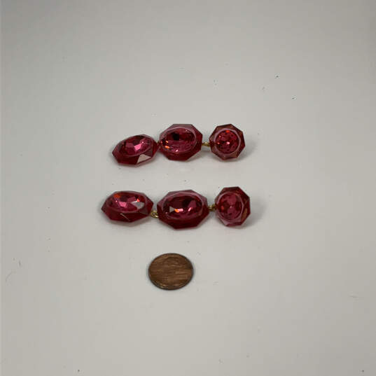 Designer J. Crew Gold-Tone Red Crystal Cut Stone Dangle Earrings image number 2