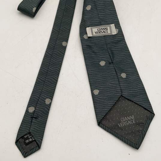 Gianni Versace Mens Olive Green Embroidered Adjustable Designer Necktie image number 2