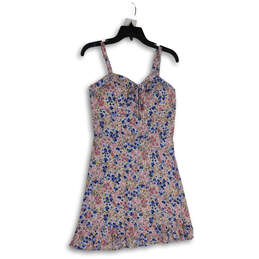 NWT Womens Pink Blue Floral Sweetheart Neck Sleeveless A-Line Dress Size L