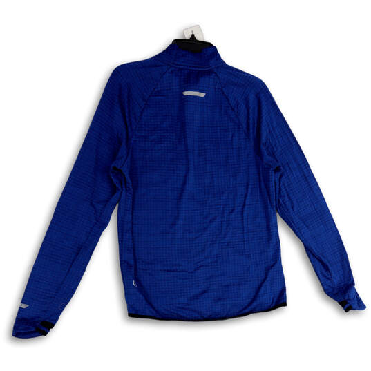 Mens Blue Mock Neck Long Sleeve 1/4 Zip Activewear T-Shirt Size Medium image number 2