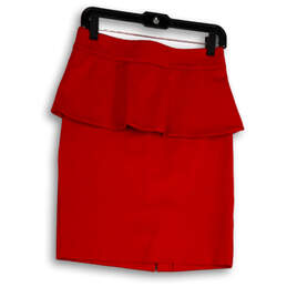 Womens Red Flat Front Peplum Back Zip Slit Casual Mini Skirt Size 2
