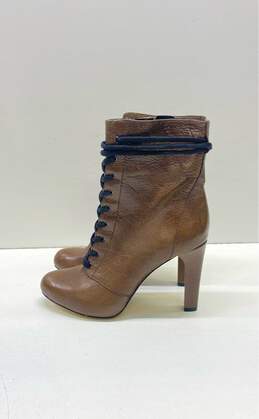 INC Lace Up Leather Heel Boots Brown 8