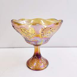 Vintage Pedestal Fruit Bowl  8.5 in H 1970's  Iridescent Glass