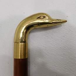 Vintage Style Brass Duck Head Handle Wood Cane Walking Stick alternative image