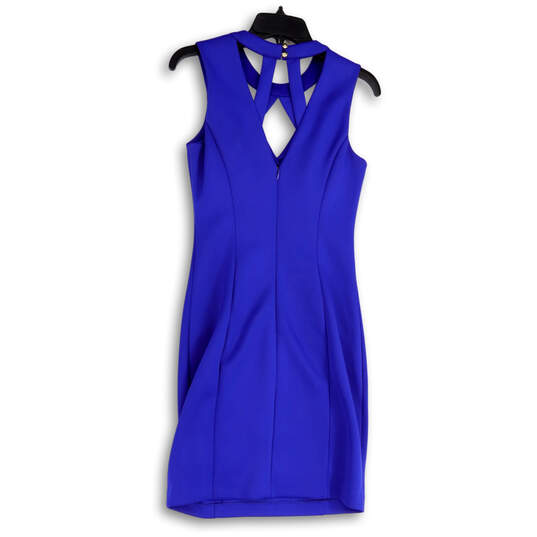 Womens Blue Sleeveless Round Neck Cut Out Back Zip Sheath Dress Size 4 image number 2