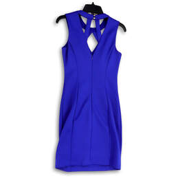 Womens Blue Sleeveless Round Neck Cut Out Back Zip Sheath Dress Size 4 alternative image