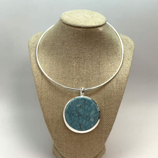 Designer Robert Lee Morris Silver-Tone Turquoise Pendant Collar Necklace image number 1