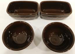 Lot of 4 Longaberger Pottery Woven Traditions Brown Dash & Dessert Bowls alternative image