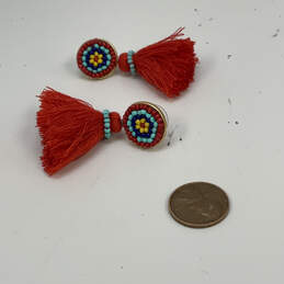 Designer J. Crew Red Blue Beaded Tassel Fashionable Drop Earrings alternative image