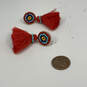 Designer J. Crew Red Blue Beaded Tassel Fashionable Drop Earrings image number 2