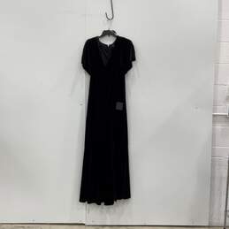 NWT Lulus Womens Black Velvet V-Neck Short Sleeve Long Maxi Dress Size 2X