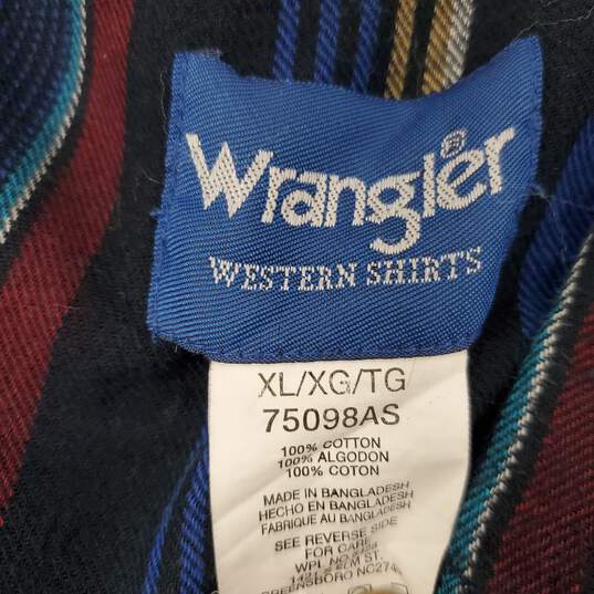 VTG Wrangler MN's 100% Cotton Multi Color Pearl Snap Shirt Size XL image number 3