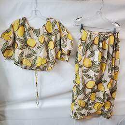 Rebecca Taylor Lemon Print Crop Top and Skirt Set in Size S