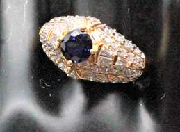 Sterling Silver Sapphire & Cubic Zirconia Ring (SZ 8.75) - 5.3g