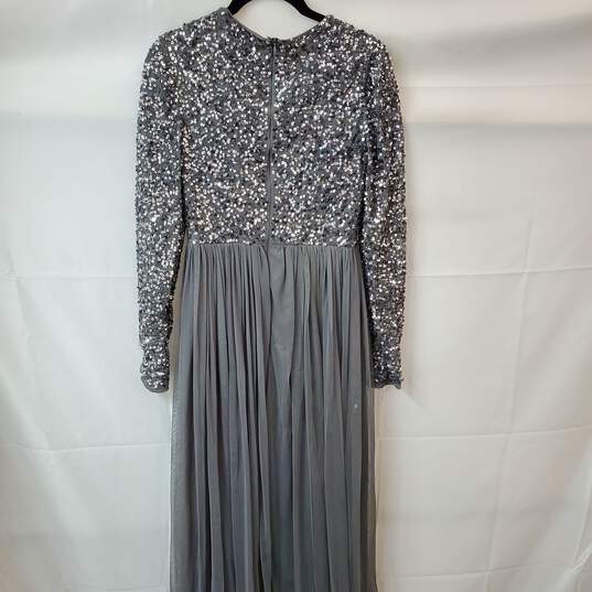Maya Deluxe Gray Sequin Tulle Gown Dress in Size 6 image number 4