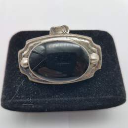 Antique Sterling Silver Onyx Oval Pendant 16.5g
