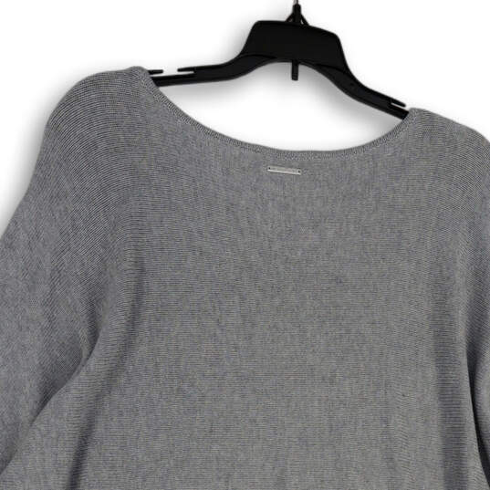 Womens Gray Round Neck Long Sleeve Knitted Side Zip Pullover Sweater XL image number 4