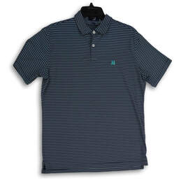 Mens Blue Striped Spread Collar Short Sleeve Polo Shirt Size Medium