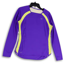 Womens Purple Round Neck Long Sleeve Dri-Fit Pullover T-Shirt Size Medium