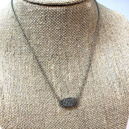 Designer Kendra Scott Silver-Tone Elisa Black Pyrite Stone Pendant Necklace