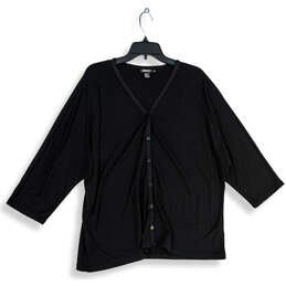 Womens Black Long Sleeve Button Front Cardigan Sweater Size 3X