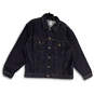 Mens Black Denim Spread Collar Long Sleeve Flap Pocket Button Front Jacket Sz XL image number 1