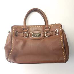 Michael Kors Hamilton Brown Leather Studded Small Shoulder Satchel Bag
