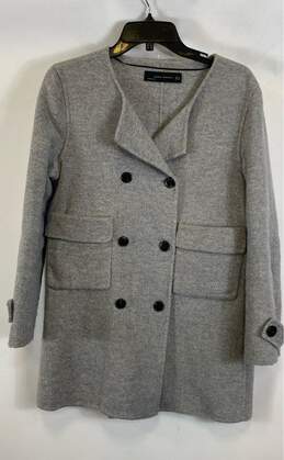 Zara Womens Gray Long Sleeve V-Neck Double Breasted Pea Coat Size Medium
