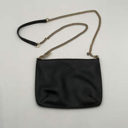 Womens Black Leather Inner Zip Pocket Semi Chain Strap Crossbody Bag