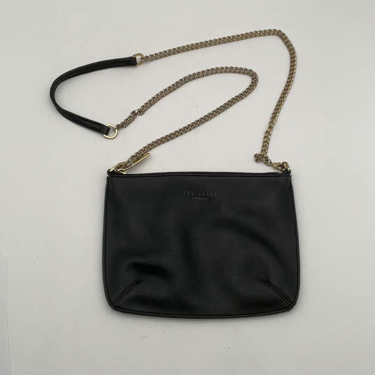 Womens Black Leather Inner Zip Pocket Semi Chain Strap Crossbody Bag image number 1