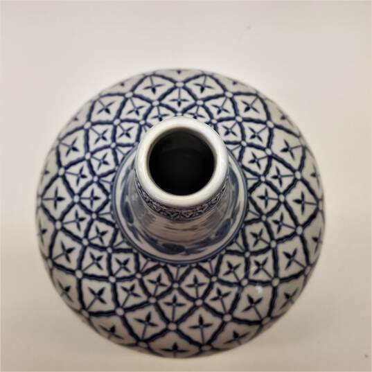 Porcelain Vase 14in Tall Asian Blue and White Ceramic  Vase image number 3