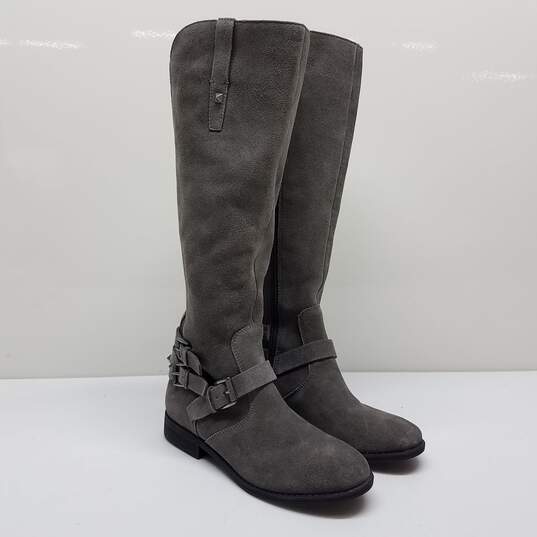 Mark Fisher Arbor Grey Suede Tall Studded Buckle Boots Size 5 image number 1