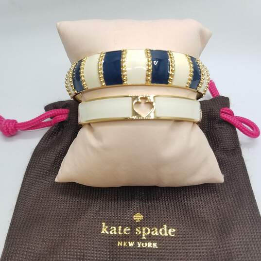 Kate Spade Gold Tone Cream Navy Blue Bangle 2.5"-6" Bundle 2pcs. W/Bag 82.4g image number 1